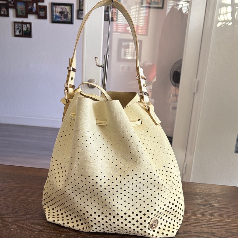 Vince Camuto Light Yellow Leather Ombré Perforated Shoulder Bag w/ Pouch - Picture 11 of 11
